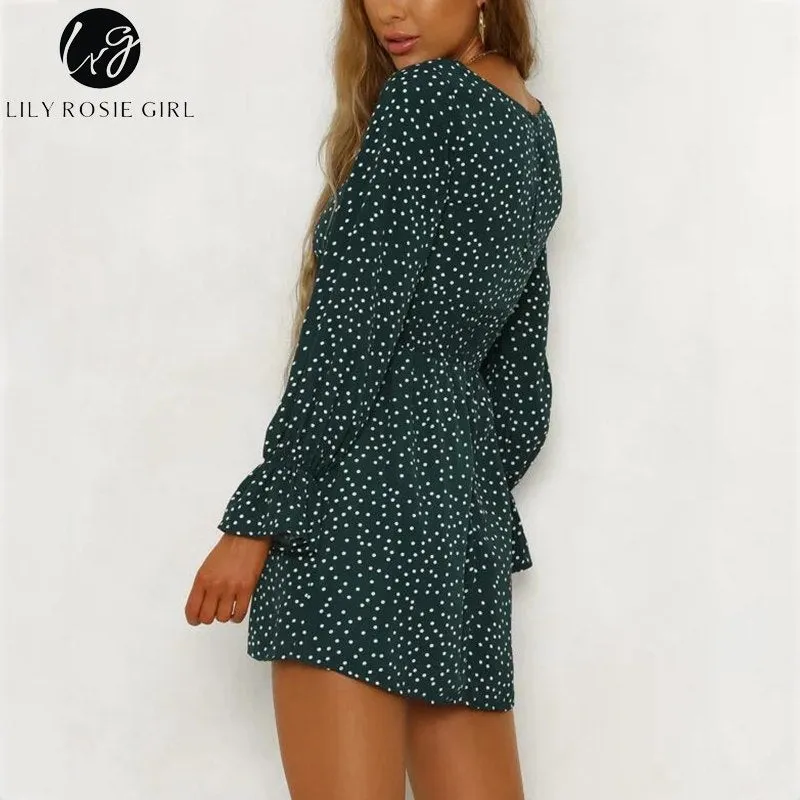 VenusFox Square Collar Casual Dot Short Boho Dress