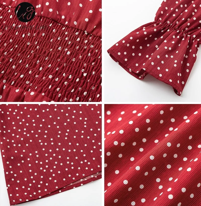 VenusFox Square Collar Casual Dot Short Boho Dress