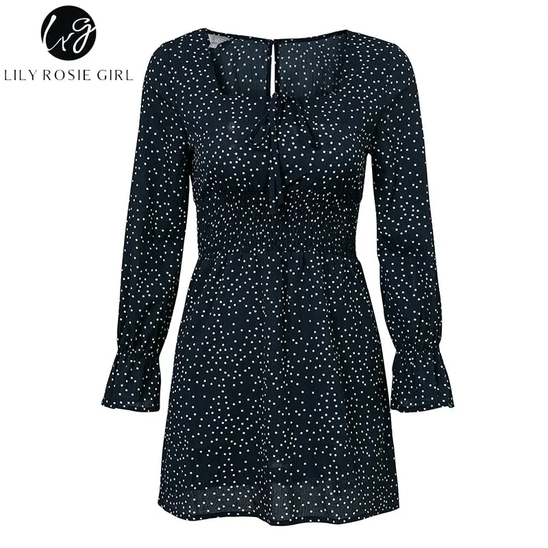 VenusFox Square Collar Casual Dot Short Boho Dress