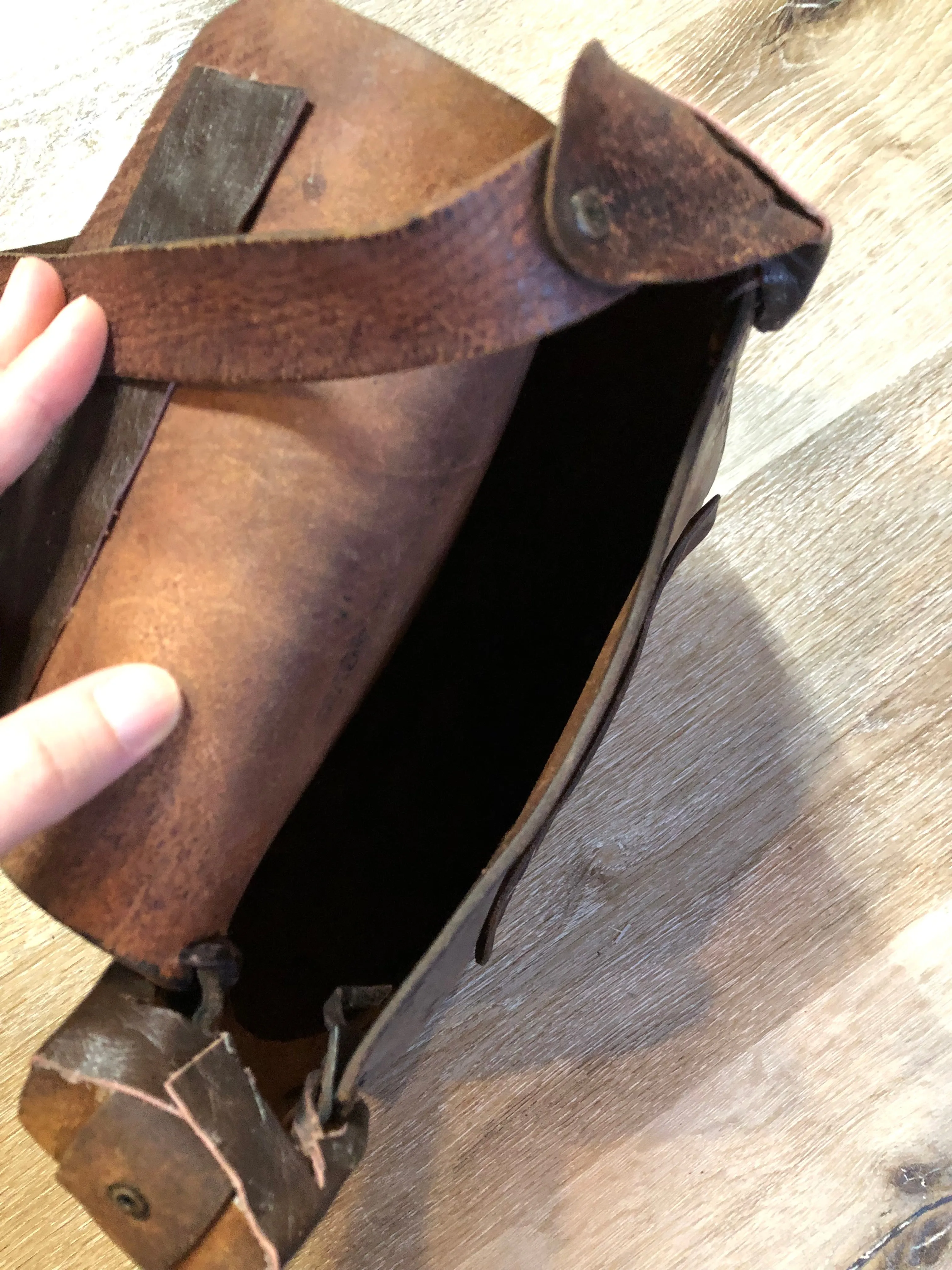 Vintage Leather Crossbody Bag with Leather Stitching and Hand Tooled Design SOLD