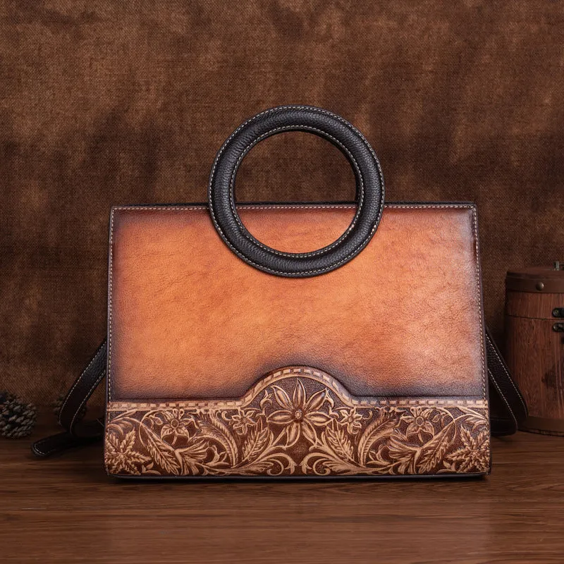 Vintage Women's Genuine Leather Handbags Brown Shoulder Bag