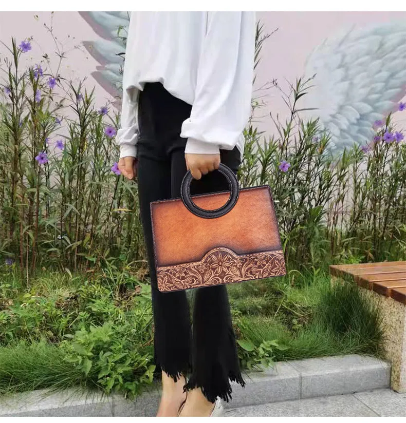 Vintage Women's Genuine Leather Handbags Brown Shoulder Bag