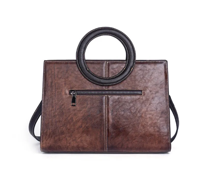 Vintage Women's Genuine Leather Handbags Brown Shoulder Bag