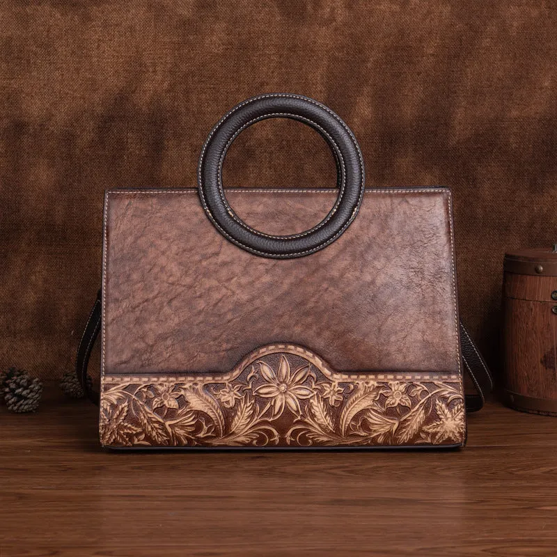 Vintage Women's Genuine Leather Handbags Brown Shoulder Bag