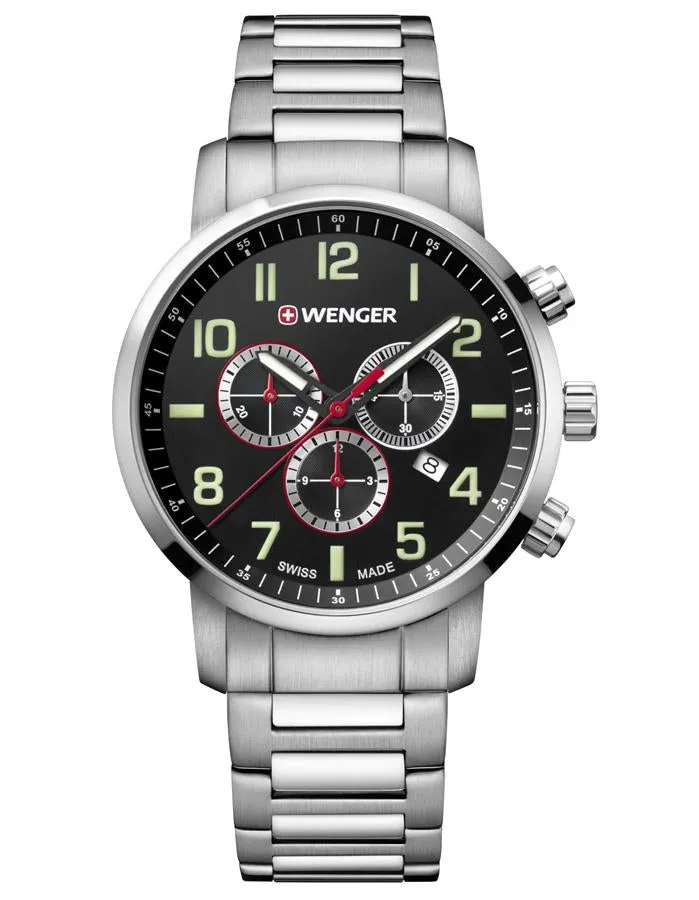 Wenger Mens Attitude Stainless Steel Chronograph - Black Dial - Date Window