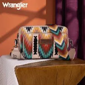Wrangler Southwestern Pattern Dual Sided Print Crossbody Purse With Wallet Compartment - Tan