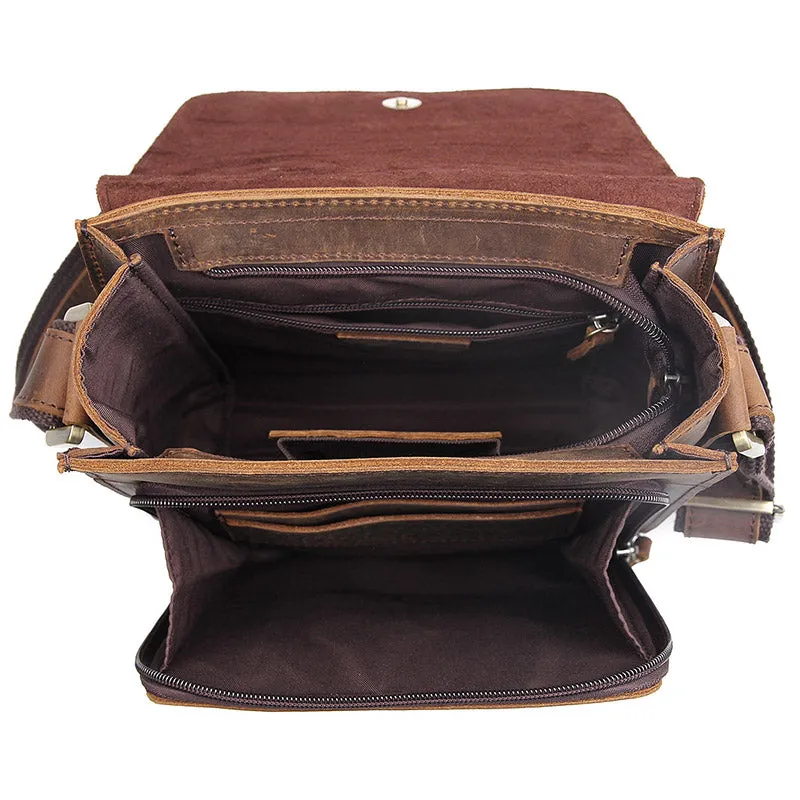 YAAGLE Men's Vintage Crazy Horse Leather Flap Messenger Bag YG7055