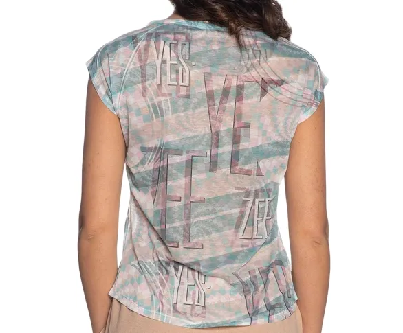Yes Zee T-shirt da donna smanicata T235-Y102-2002 fantasia