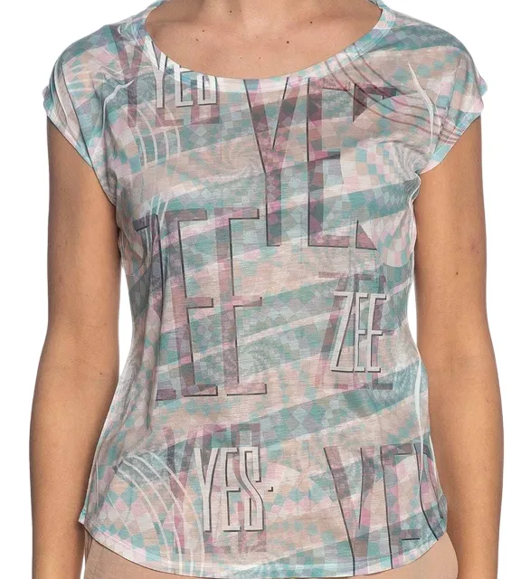 Yes Zee T-shirt da donna smanicata T235-Y102-2002 fantasia