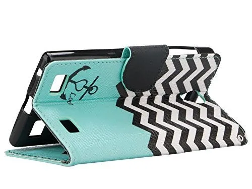 ZTE Prestige Case | ZTE Sonata 3 | ZTE Avid Plus | ZTE Avid Trio Pu Leather Magnetic Flip Fold[Kickstand] Wrist Strap Wallet Case with ID & Card Slots for ZTE Prestige/Sonata3/Avid/Avid Plus - Teal Anchor