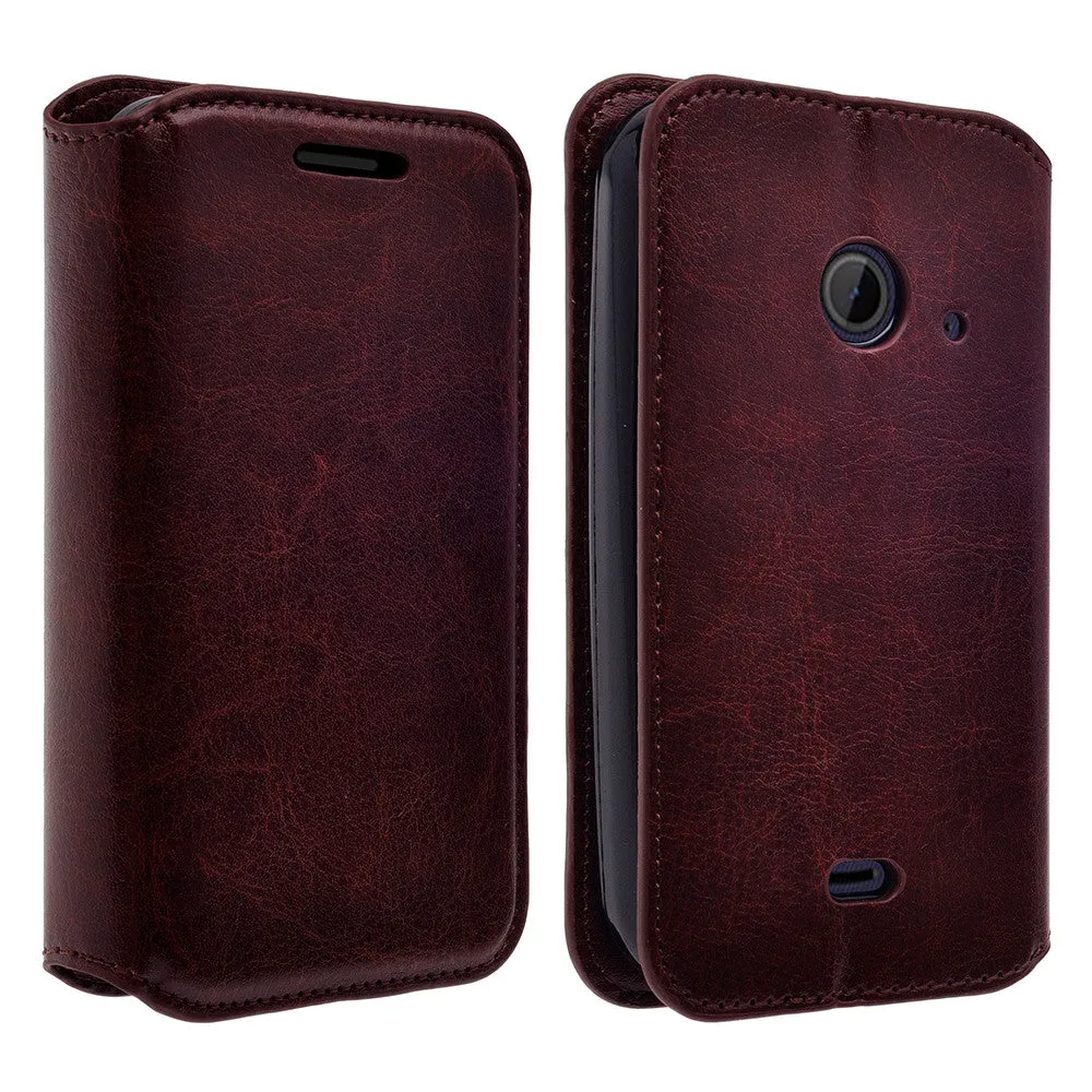 ZTE Z667 Case, Magnetic Flip Fold[Kickstand] Pu Leather Wallet Case with ID & Card Slots - Brown