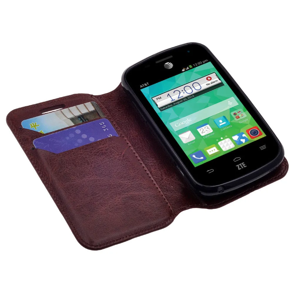 ZTE Z667 Case, Magnetic Flip Fold[Kickstand] Pu Leather Wallet Case with ID & Card Slots - Brown