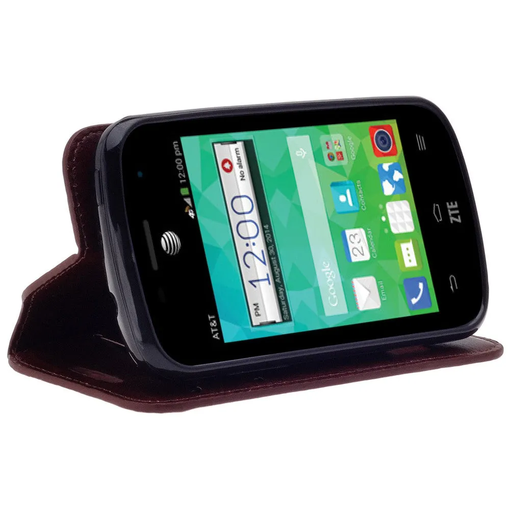 ZTE Z667 Case, Magnetic Flip Fold[Kickstand] Pu Leather Wallet Case with ID & Card Slots - Brown